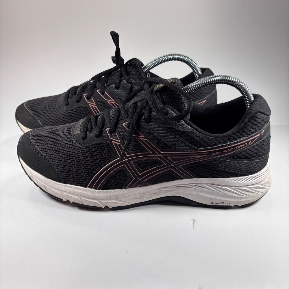 ASICS Women Gel-Contend 6 Black Running Shoes AmpliFoam Everyday Comfort Size 10